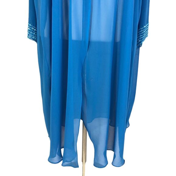 Sheer Chiffon Duster Open Jacket Blouse Sequin Trim Long Sleeves Sz 3X Teal Blue - Picture 7 of 15